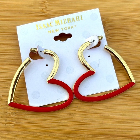 Brand New Isaac Mizrahi Gold Tone & Red Heart Shaped Drop Earrings Valentines - Picture 11 of 11